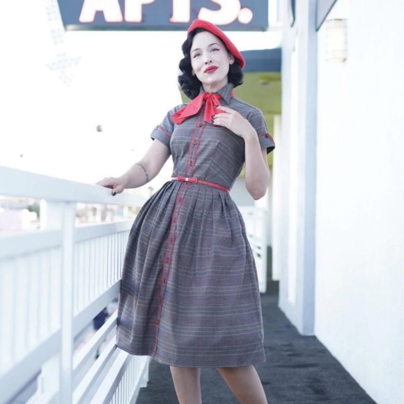 Tailor & Twirl Dresses & Skirts - Tailor & Twirl Tatyana Retro Style Dress 4X (Measures 20-22) Gray Red Pinup